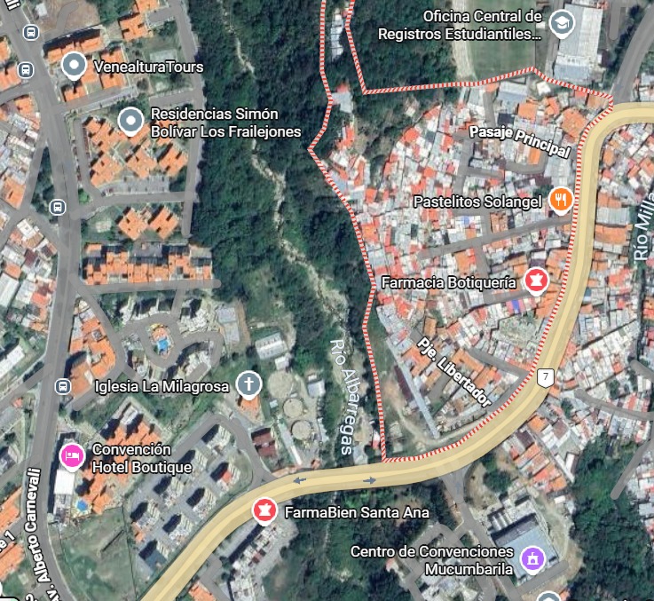 Mapa satelital real del sector La Milagrosa junto al Río Albarregas
